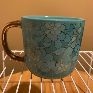Thyme And Table Floral Teal Stoneware Coffee Mug with Gold Handle